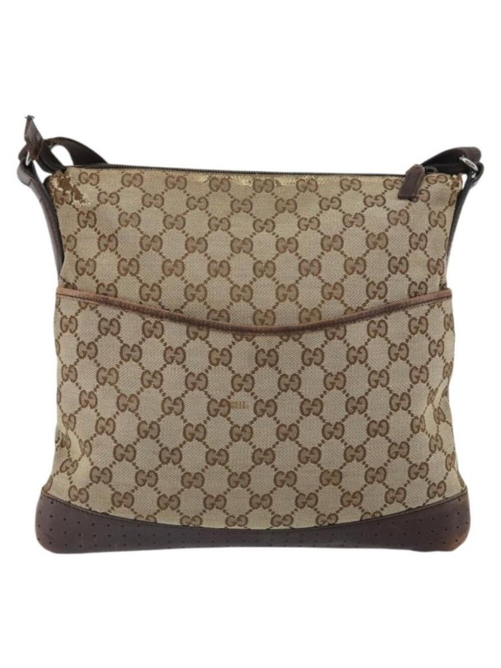 Authentic GUCCI GG Canvas Shoulder Bag Beige Silver 145857 - Picture 5 of 16